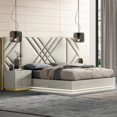 AKIRA 7 PC Bedroom Set in Grey Lacquer Kwality