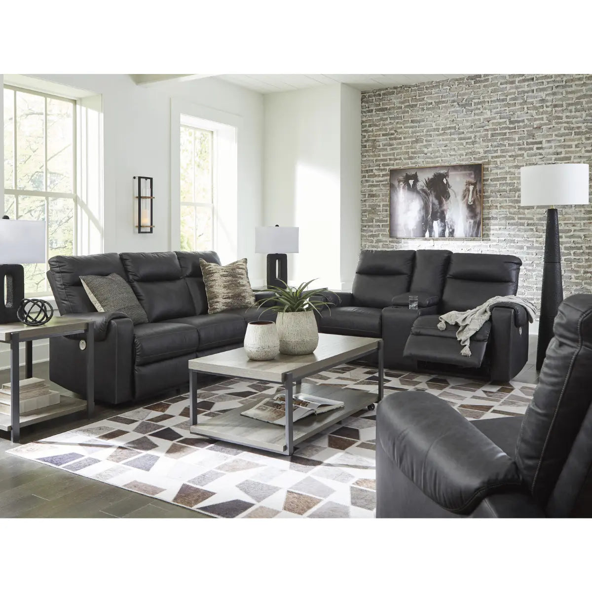 Ashley Axtellton Recliner Sofa Set in Carbon Signature Design by Ashley