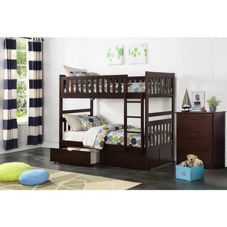 Rowe Twin Over Twin Bunk Bed in Dark Brown M.A.Z