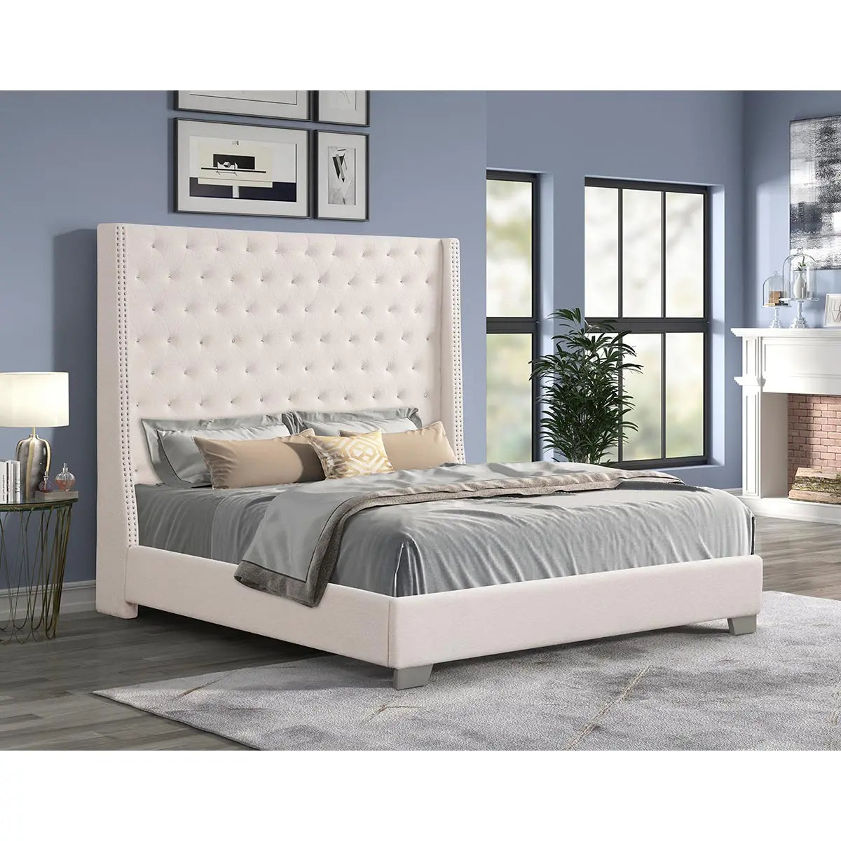 Lyra Upholstered Platform Bed in Beige Kwality