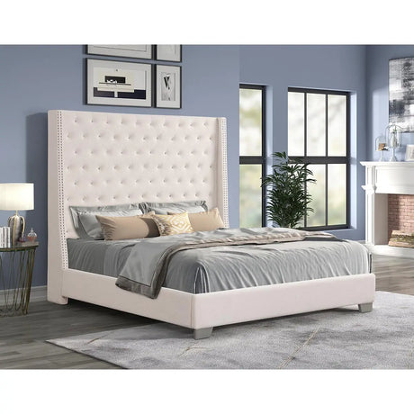 Lyra Upholstered Platform Bed in Beige Kwality