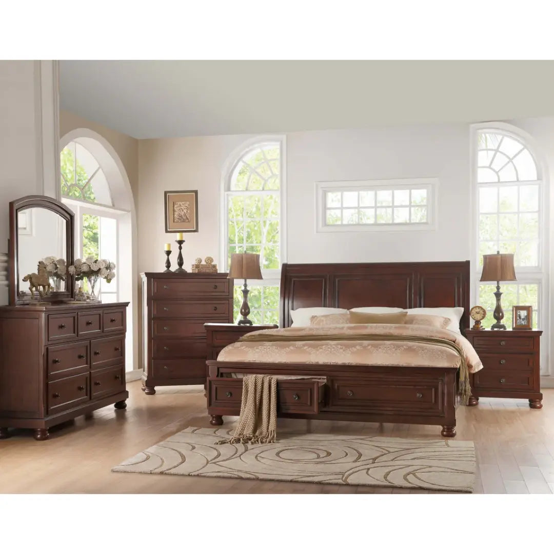 Begonia 8Pc Bedroom Set in Cherry Brown M.A.Z