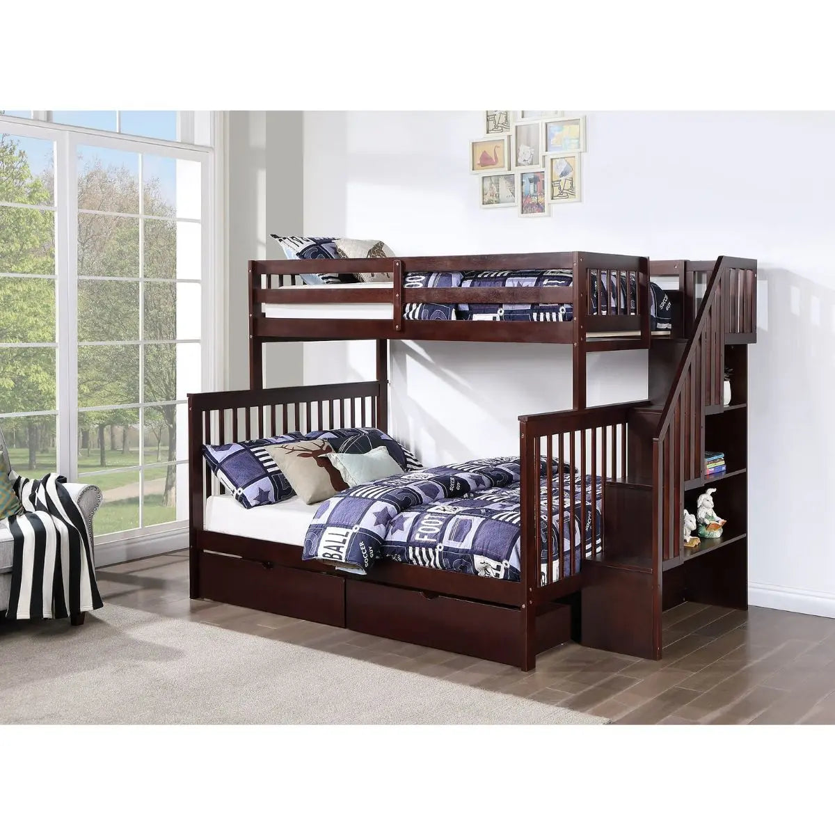 Staircase Twin Over Double Bunkbed B1850 I.F.Furniture