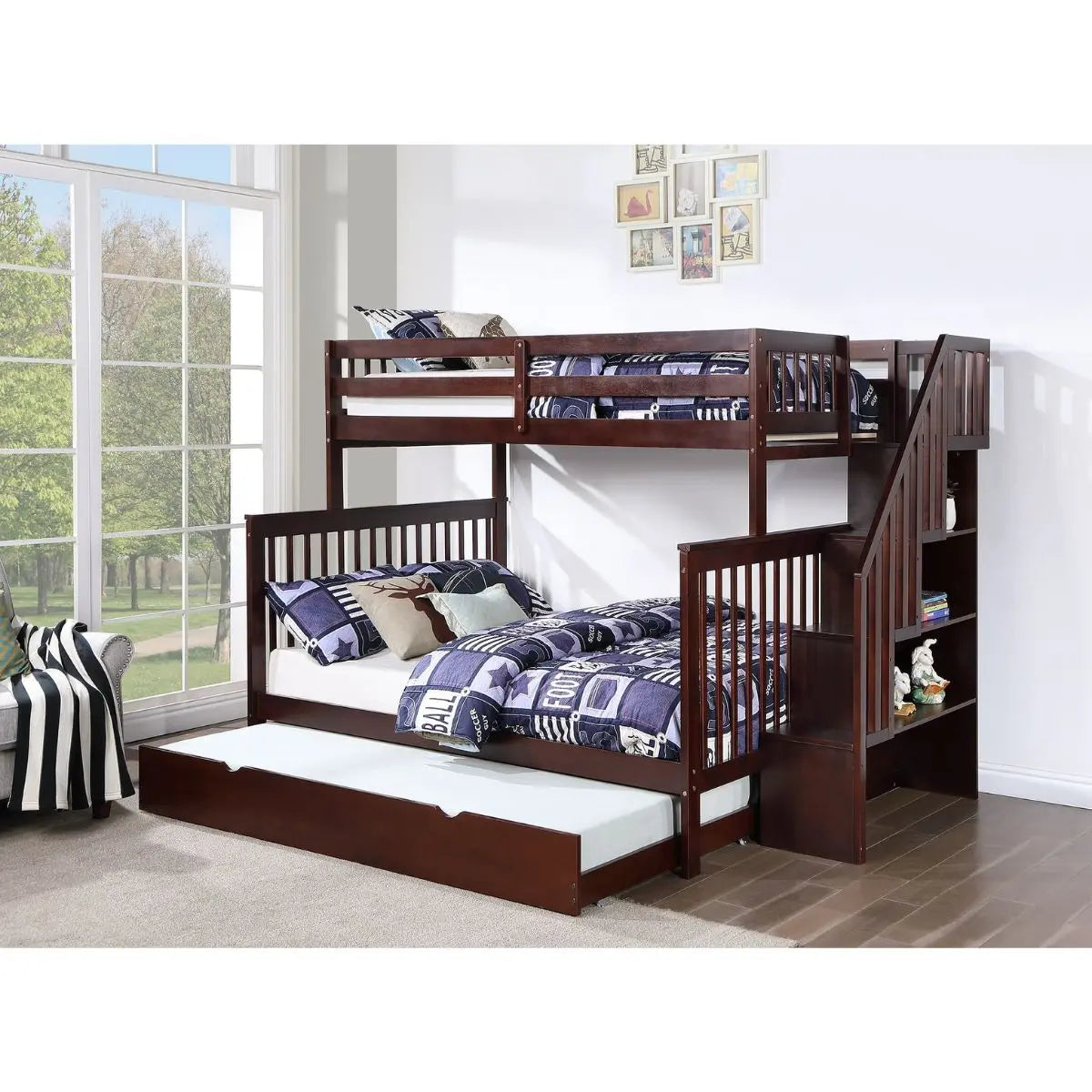 Staircase Twin Over Double Bunkbed B1850 I.F.Furniture