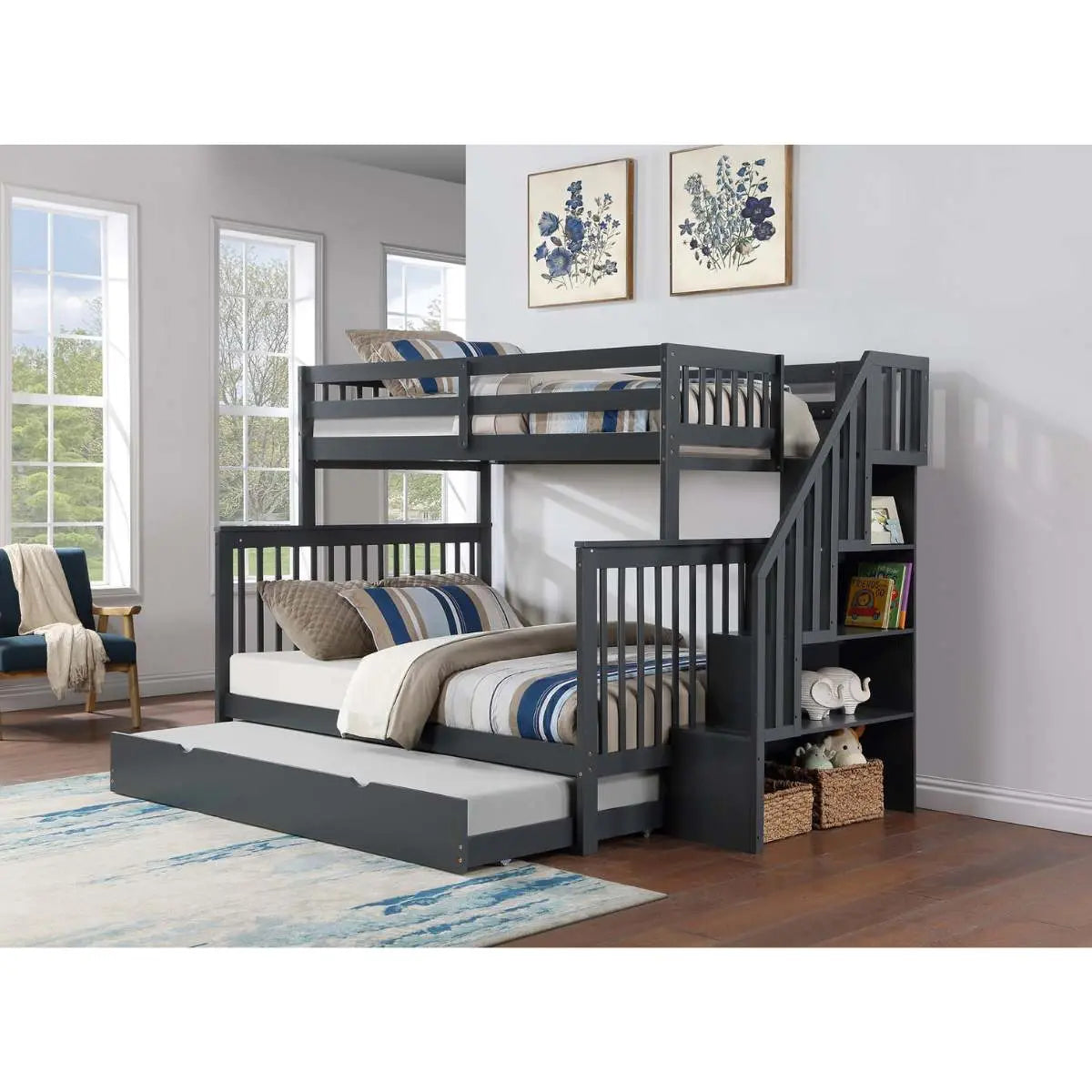 Staircase Twin Over Double Bunkbed B1851 I.F.Furniture