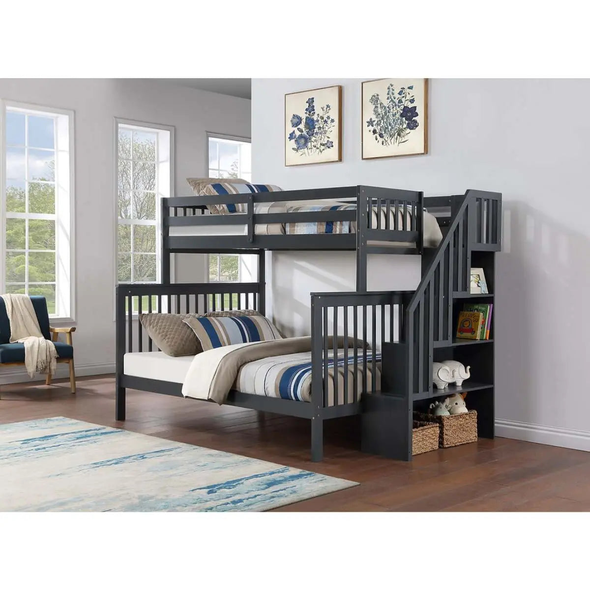 Staircase Twin Over Double Bunkbed B1851 I.F.Furniture