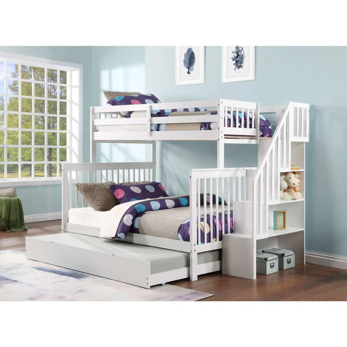 Staircase Twin Over Double Bunkbed B1852 I.F.Furniture