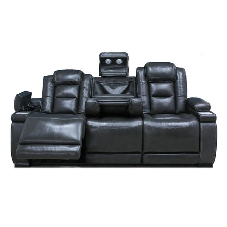 Real Leather Grey Reclining Sofa Complete Home Furnish