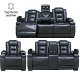 Real Leather Grey Reclining Sofa Set Complete Home Furnish