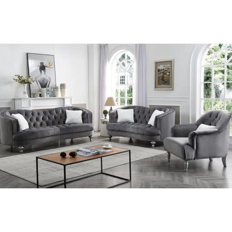 Sheena 1757 Velvet Sofa Set in Grey Coast To Coast