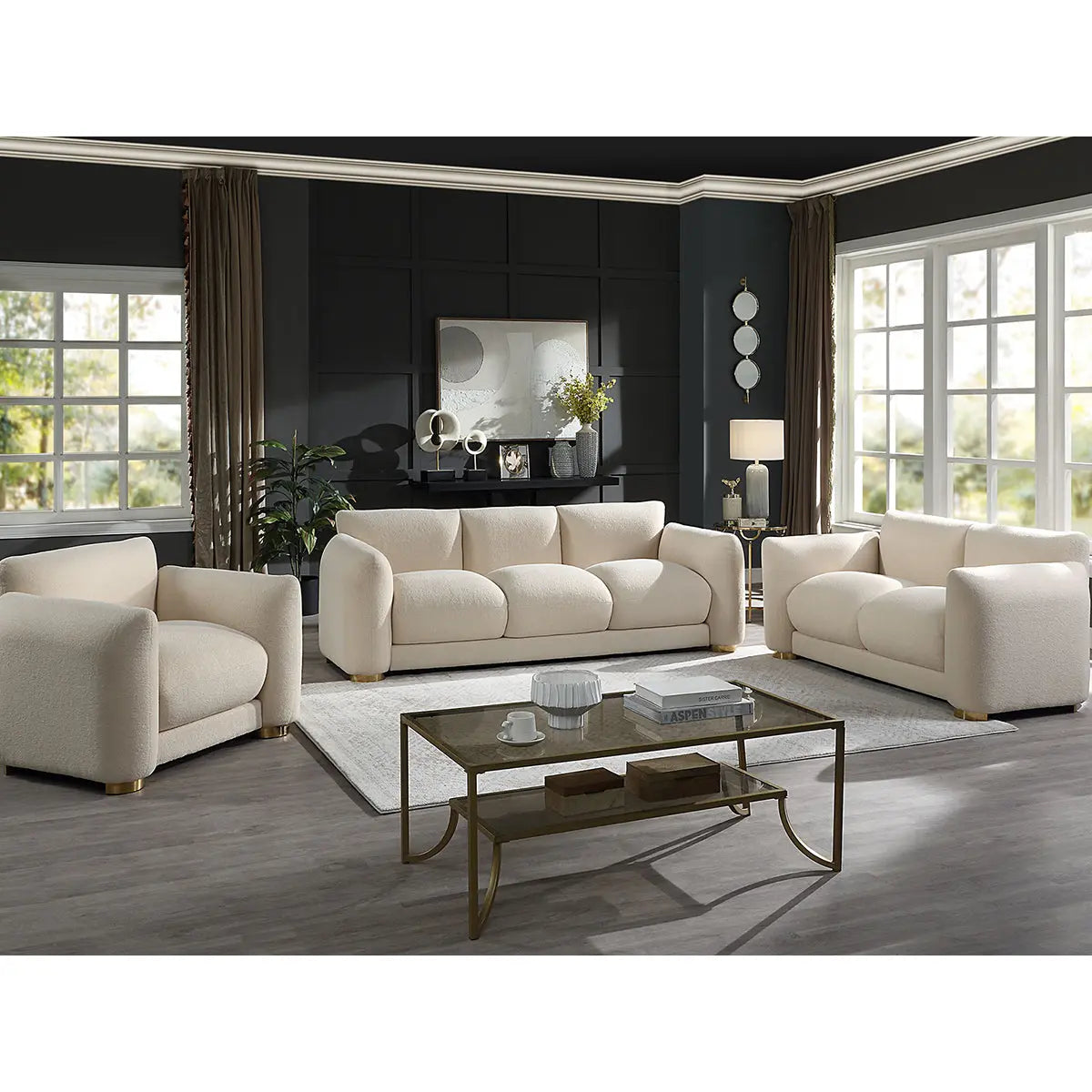 Cluff 3pc Fabric Sofa Set in Cream Matrix Furniture