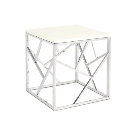 CAROLE Faux Marble End Table - Silver