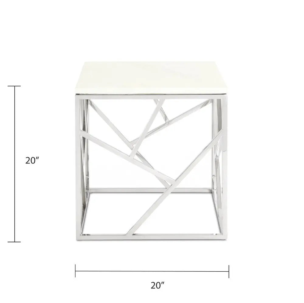 CAROLE Faux Marble End Table - Silver - Complete Home Furnish