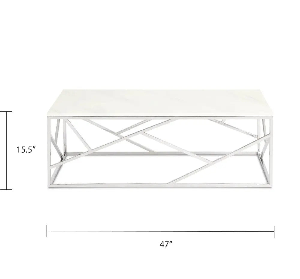 Carole Faux Marble Coffee Table - Silver front