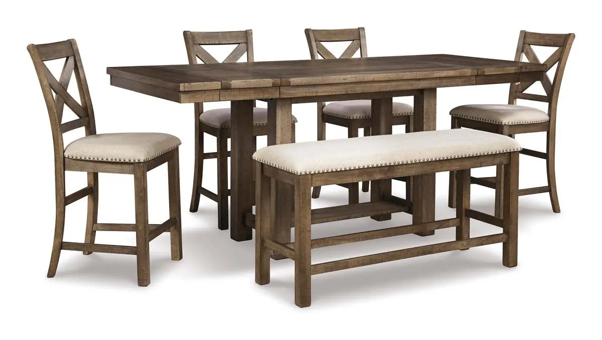 Ashley Moriville 6Pc Counter height Dining Set in Grayish Brown - Complete Home Furnish