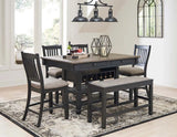 Ashley Tyler Creek Counter Height 6Pc Dining Set in Black & Grey - Complete Home Furnish