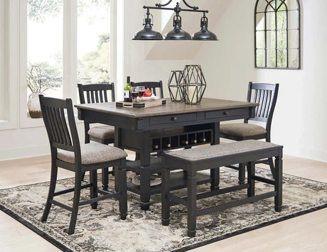 Ashley Tyler Creek Counter Height 6Pc Dining Set in Black & Grey - Complete Home Furnish