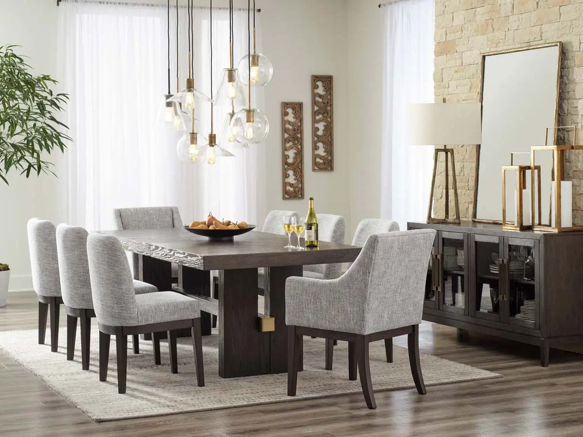 Ashley Burkhaus 9Pc Dining Set in Dark Brown - Complete Home Furnish