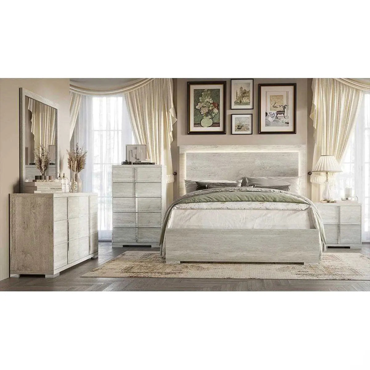 Freya 7 pc Bedroom Set in Stone White Kwality