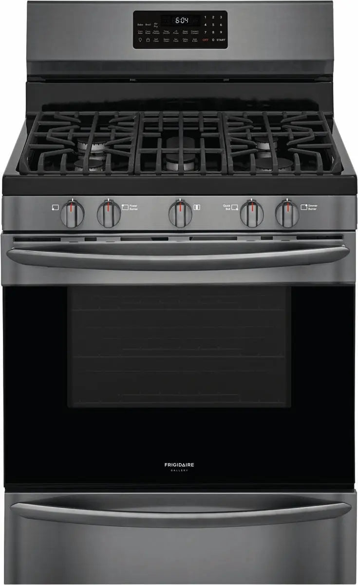 Frigidaire 30 inch 5.0 cu. ft. Gas Range with Air Fry in Black Stainless Steel GCRG3060AD - Complete Home Furnish