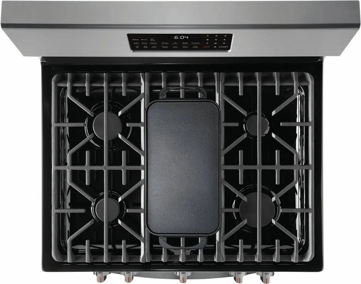 Frigidaire 30 inch 5.0 cu. ft. Gas Range with Air Fry in Black Stainless Steel GCRG3060AD - Complete Home Furnish