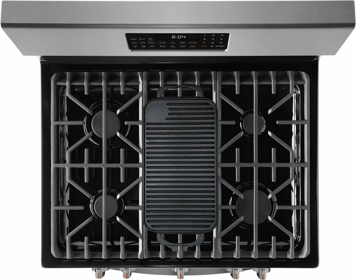 Frigidaire 30 inch 5.0 cu. ft. Gas Range with Air Fry in Black Stainless Steel GCRG3060AD - Complete Home Furnish