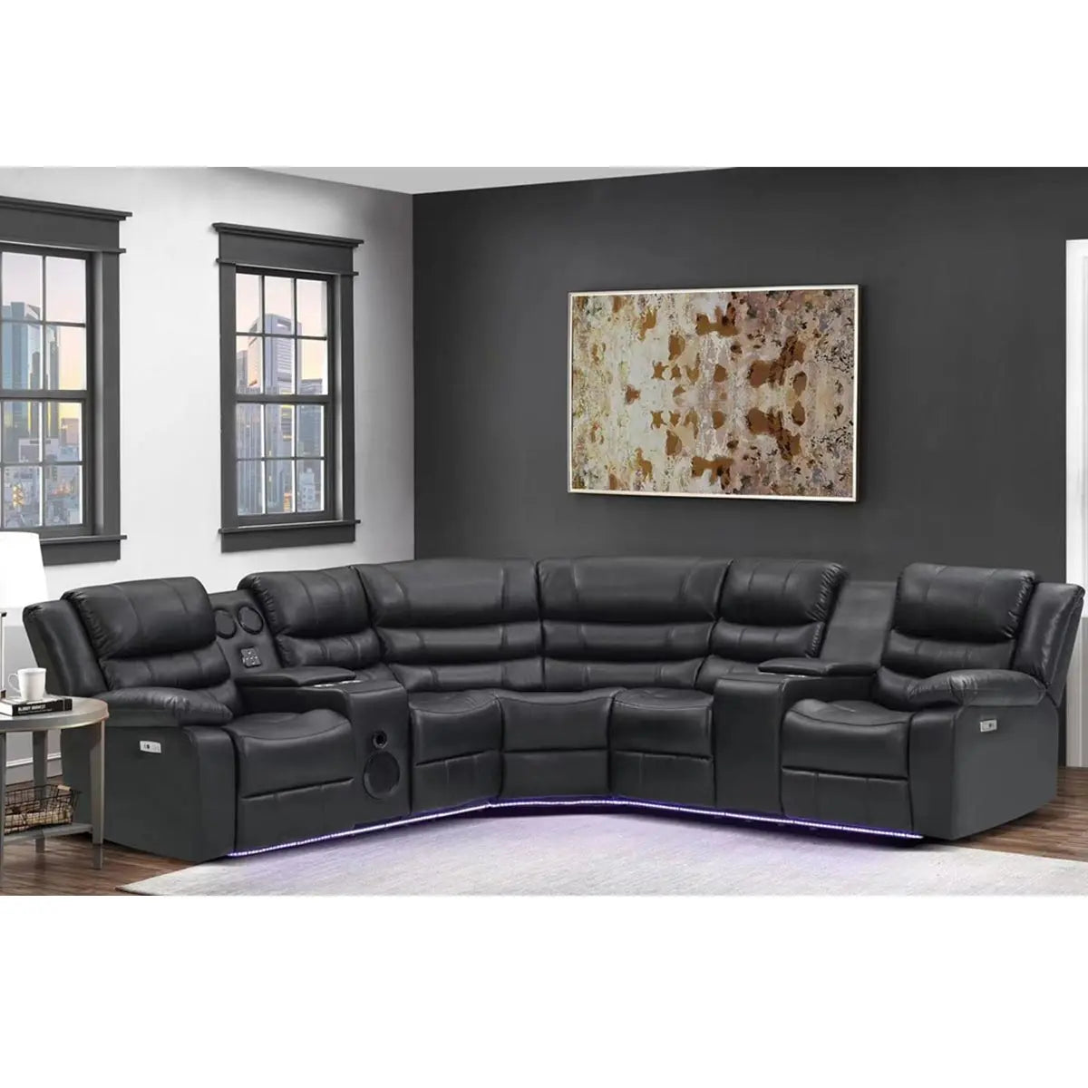 Jazz Power Recliner Sectional with LED & Bluetooth Speakers Galaxy