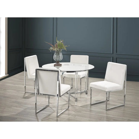 Indira 5-Piece Dining Set in White Brassex