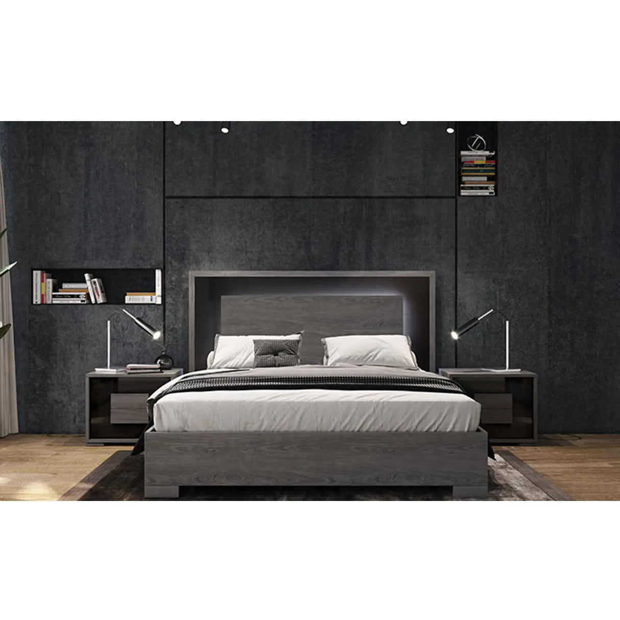 Lia 6 Piece Bedroom Set in Dark Grey Matrix Furniture