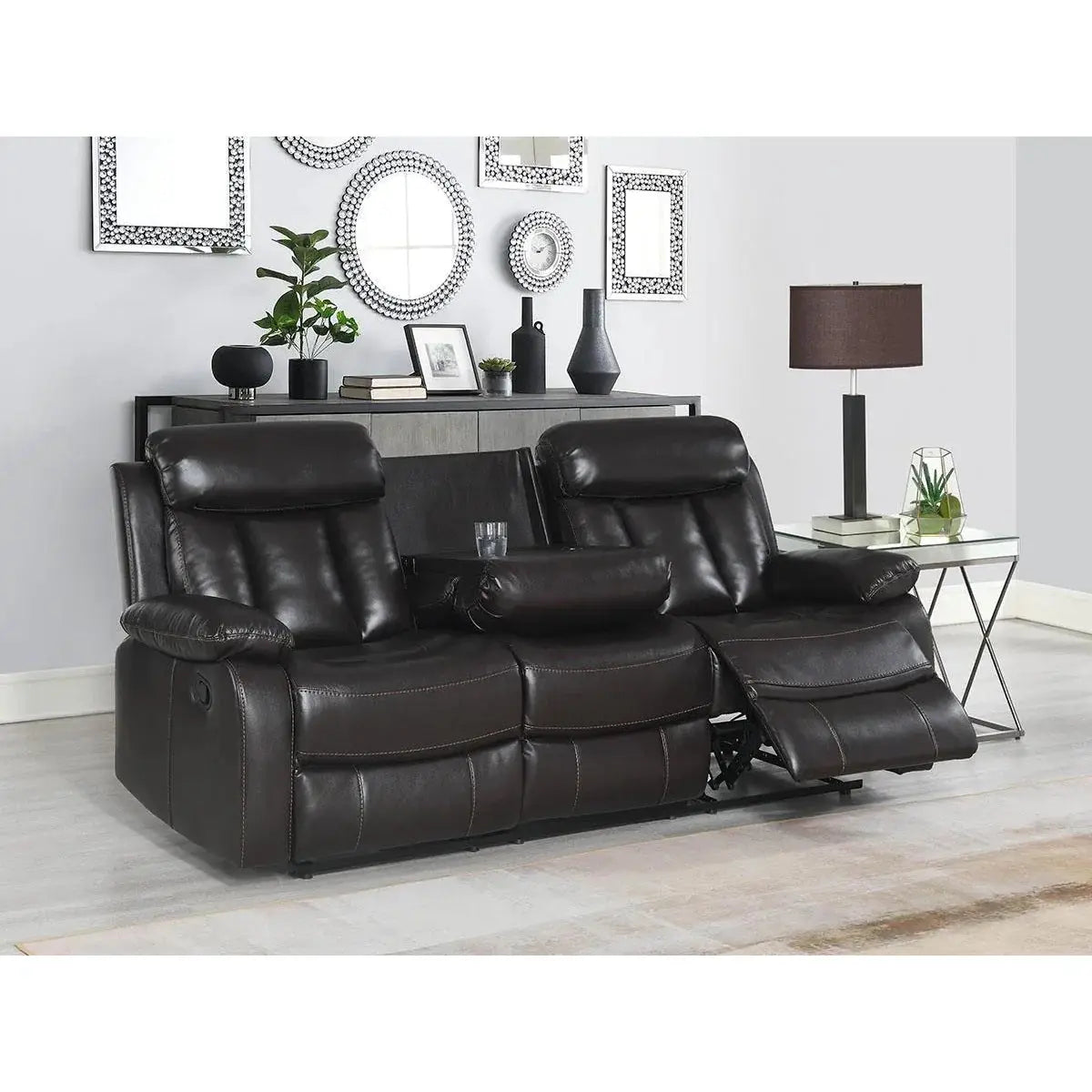 Merrion Leathaire Reclining Sofa Set in Brown Kwality