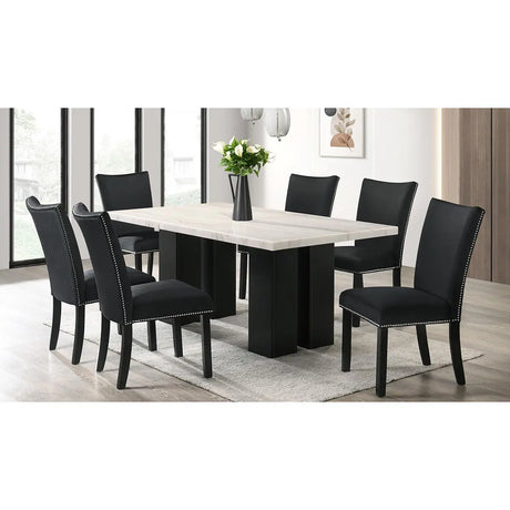 Lantana 7 PC Marble Dining Set in Black Kwality