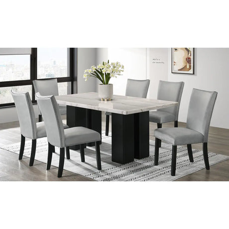 Lantana 7 PC Marble Dining Set in Grey Kwality