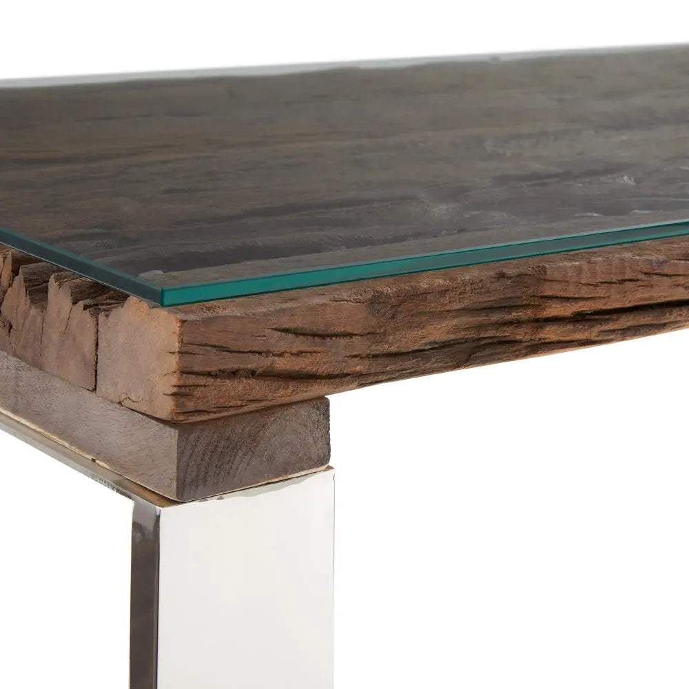 Railwood Desk Wood Glass Top - Complete Home Furnish