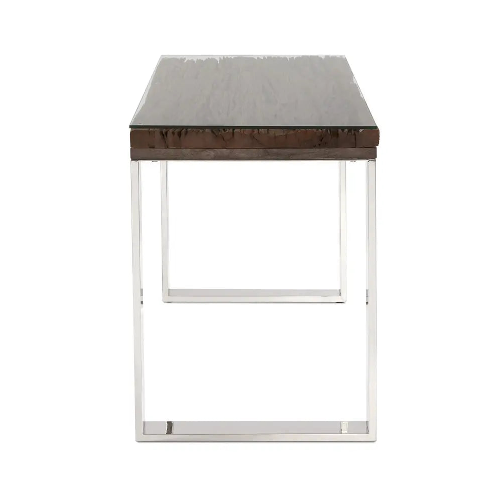 Railwood Desk Wood Glass Top - Complete Home Furnish