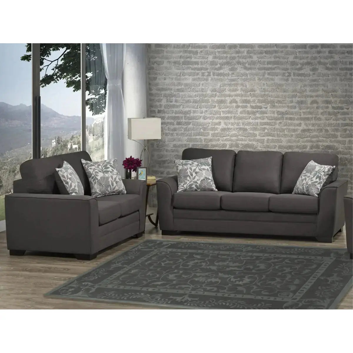 SBF Rayado 2pc Sofa Set Charcoal Sofa by Fancy