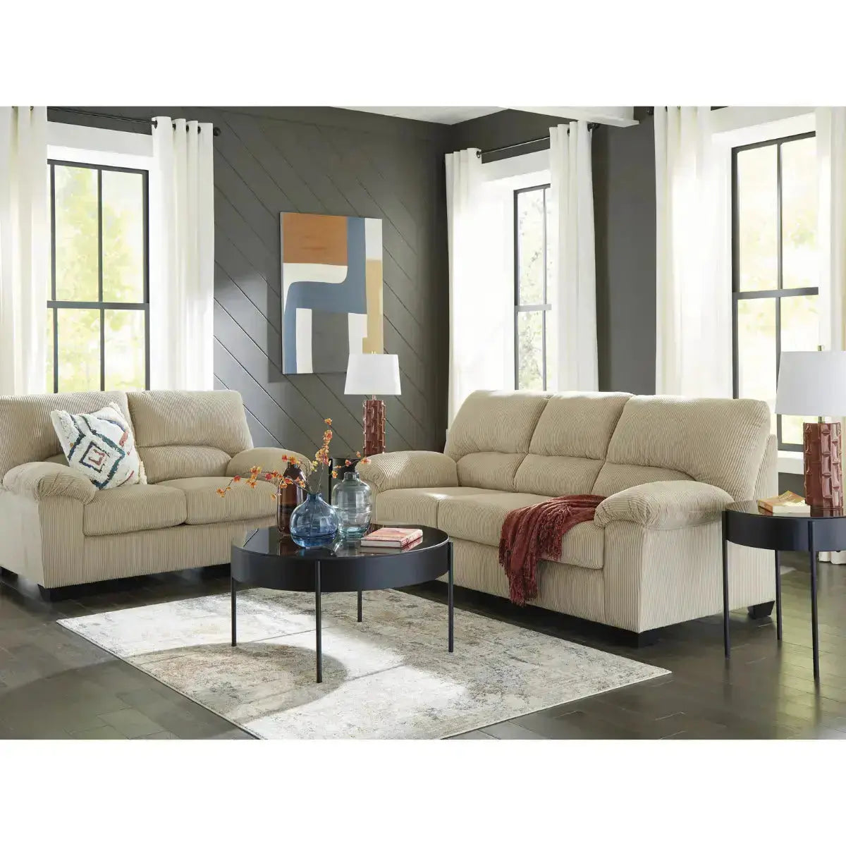 Ashley Simplejoy Sofa Set in Sand Signature Design by Ashley