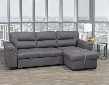 Titus Pull-Out Fabric Sectional Sofa Sleeper in Grey Titus