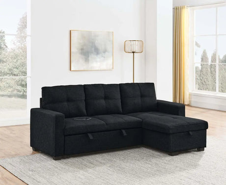 Titus Modern Pull-Out Fabric Sectional Sofa Bed in Black Titus