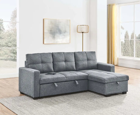 Titus Modern Pull-Out Fabric Sectional Sofa Bed in Grey Titus