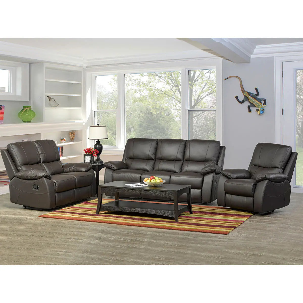 Titus Timeless 3pc Leather Reclining Sofa Set in Espresso Titus