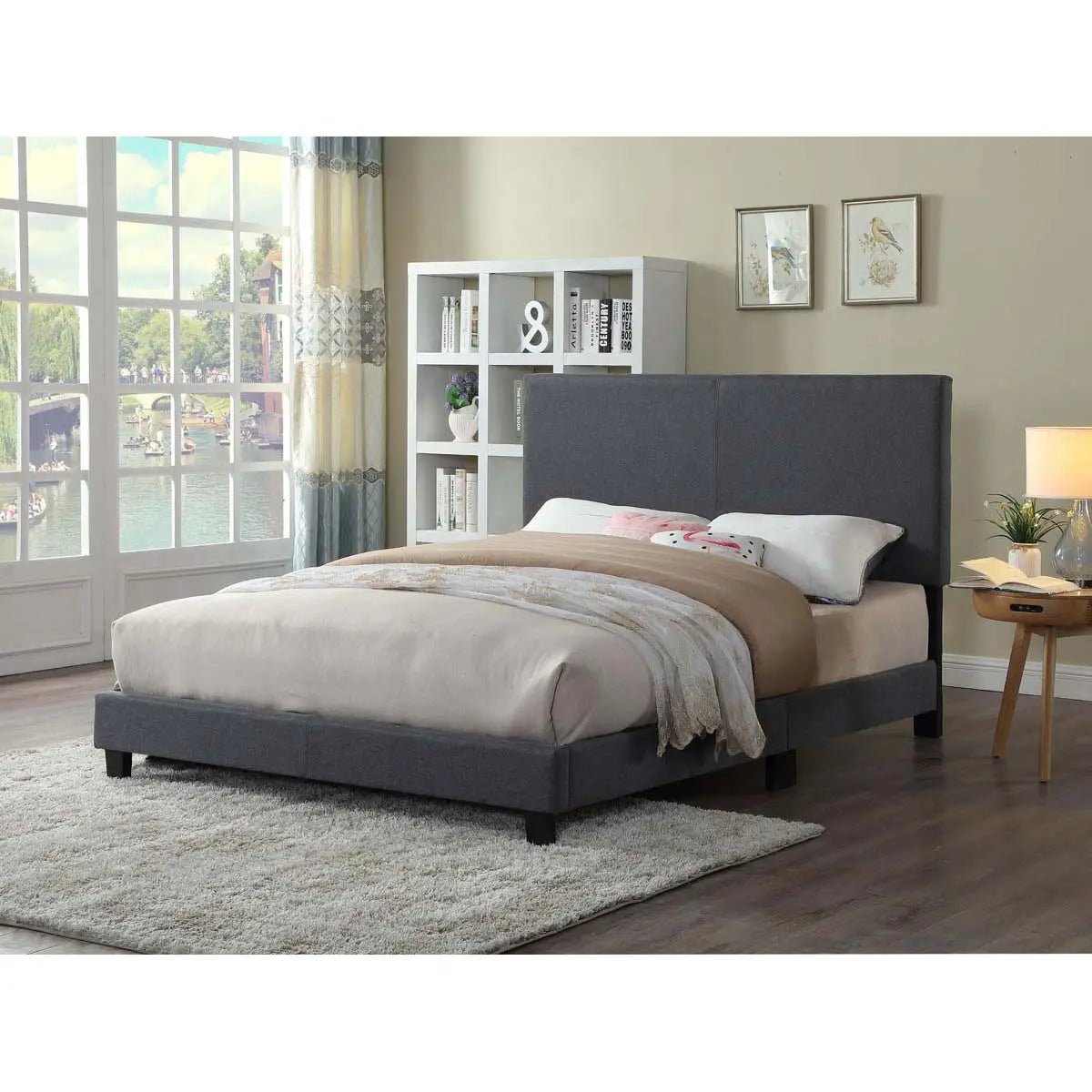 Titus Francis Fabric Upholstered Bed in Grey Titus