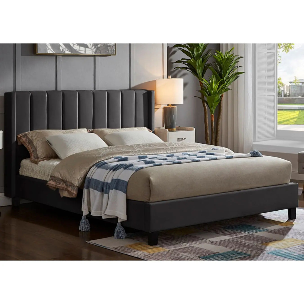 T2190 Deep Panel Tufted Bed in Charcoal Titus