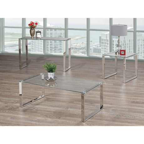 Titus 3-Piece Glass Coffee Table Set in Chrome Titus