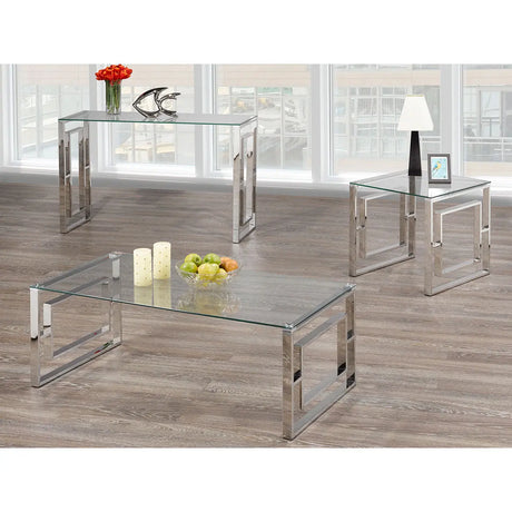 Titus 3-Piece Modern Coffee Table Set in Chrome Titus