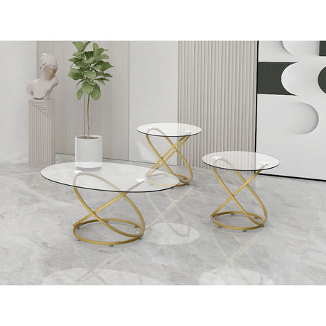 Titus 3-Piece Round Coffee Table Set in Brushed Gold Titus