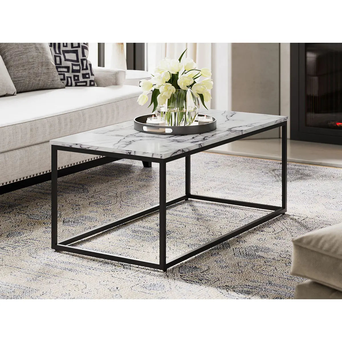 Titus Marble Top Coffee Table in Black Titus