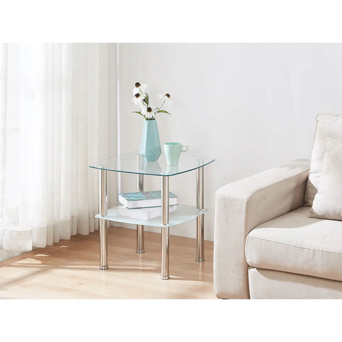 Titus Glass End Table in Chrome Titus