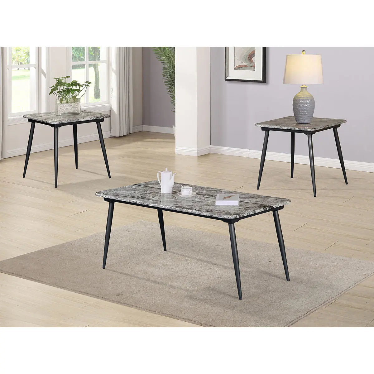 Titus 3pc Marble Coffee Table Set in Charcoal Titus