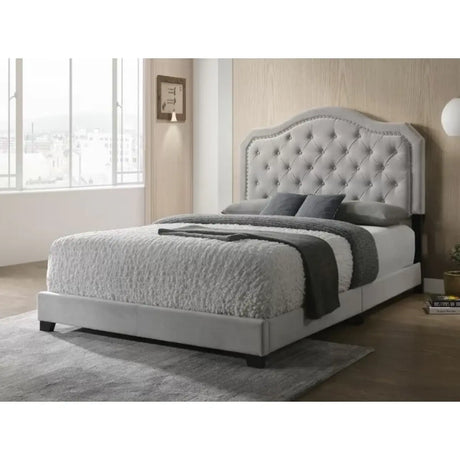 Tufted Grey Platform Bed Galaxy