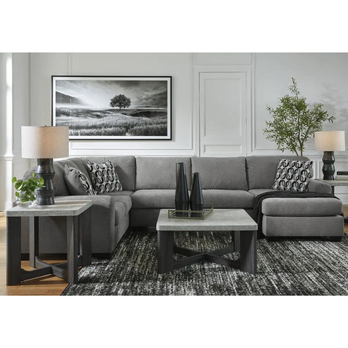 Ashley Birkdale Sectional with RHF Chaise in Grey Signature Design by Ashley